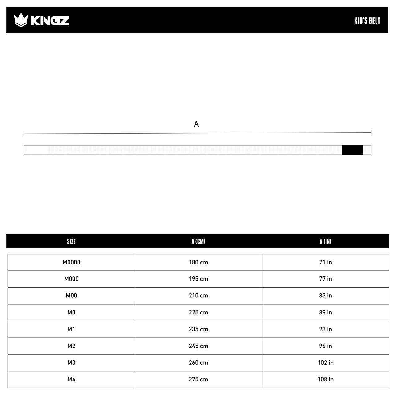 Ceinture pour enfants Kingz Gold Label V2 - Couleur unie size chart