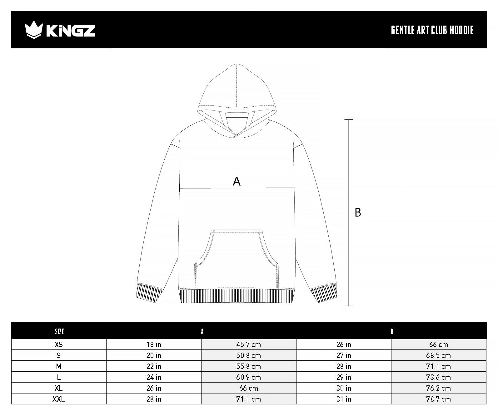 Gentle Art Club Hoodie size chart