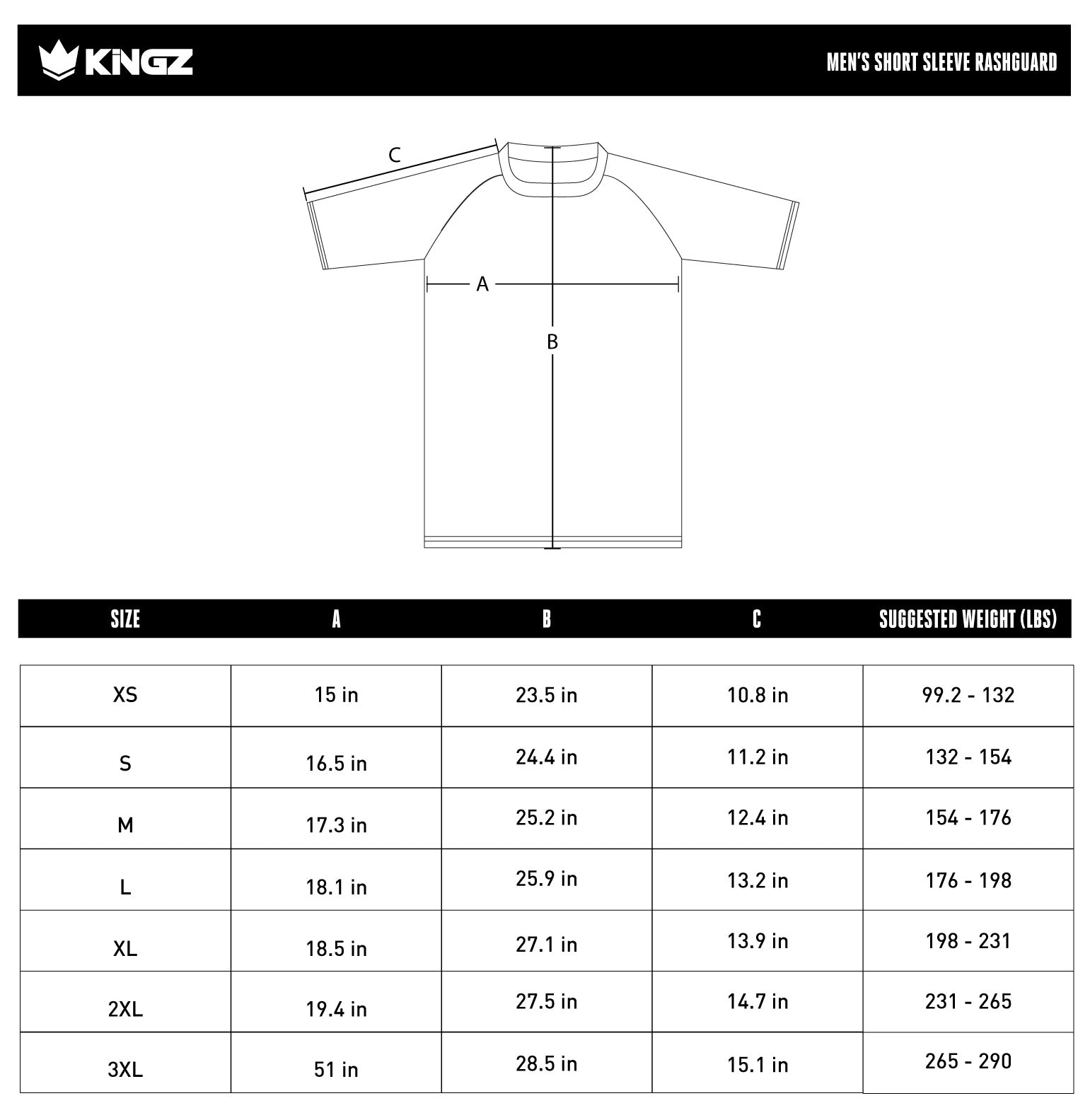 Terra Rashguard size chart