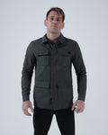 Kingz Born To Rule Canvas Jacket Military Green - Full Body Front View Male Athlete Four-Pocket Design Black Crown Badge Left Chest Classic Collar Durable Fabric Outerwear BJJ Training [color:Military Green]