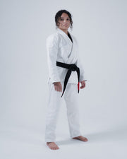 Kingz Born to Rule Women's Jiu Jitsu Gi - White - Full Body Front View Female Athlete Solid White Gi Black Belt Minimalist Design Durable Fabric BJJ Training Gi [color:White]