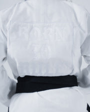 Kingz Born to Rule Women's Jiu Jitsu Gi White - Back View Embroidered "BORN TO RULE" Text Black Belt Contrast Durable Fabric Women's BJJ Gi Training [color:White]