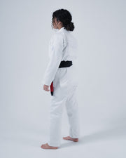 Kingz Born to Rule Women's Jiu Jitsu Gi White - Side View Female Athlete Embroidered Back Text Black Belt Contrast Clean Design Durable Fabric BJJ Gi Training [color:White]