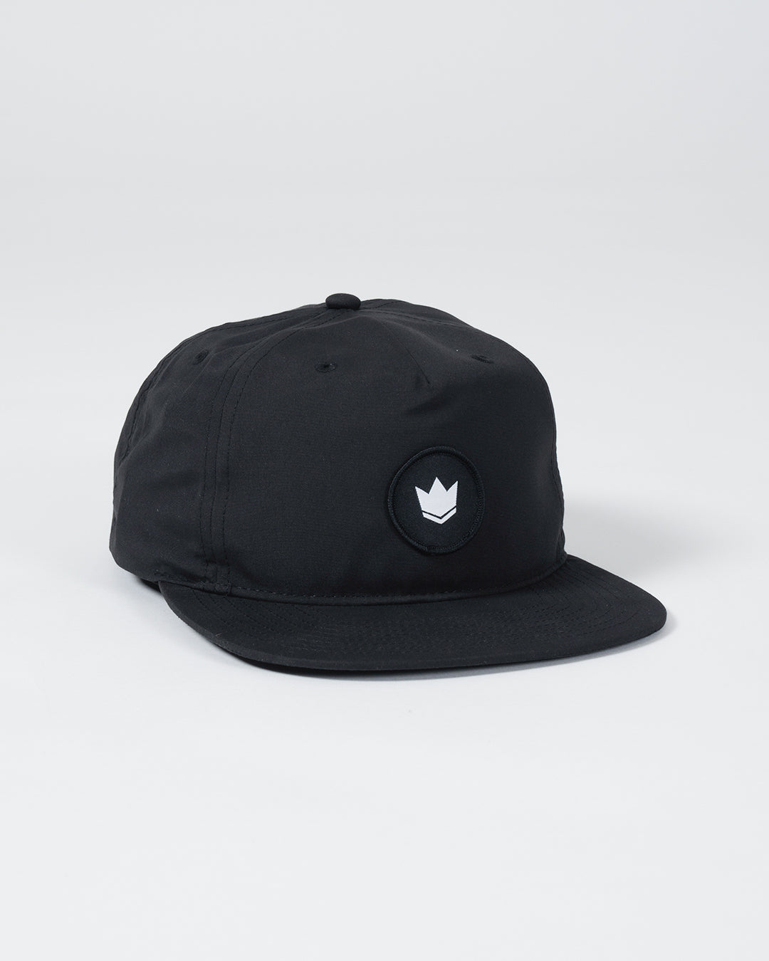 Crown Patch 5-Panel Strapback Hat - Black
