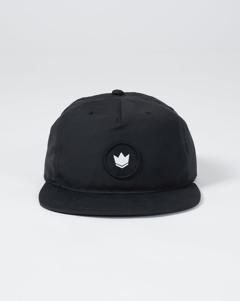 Crown Patch 5-Panel Strapback Hat - Black