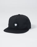 Kingz Crown Patch 5-Panel Strapback Hat Black - Angled View Black Crown Badge Front Panel Adjustable Strap Classic Fit BJJ Grappling Training Hat [color:Black]