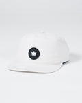 Kingz Crown Patch 5-Panel Strapback Hat White - Angled Front View Black Circular Crown Patch Centered Natural White Fabric Adjustable Strap Casual BJJ Training Hat [color:White]