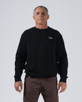Kingz Script Crewneck - Front View - Worn Kingz Script Chest Logo - Black - Men's BJJ Streetwear