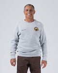 Kingz Jiu Jitsu Club Crewneck - Front View - Embroidered Chest Crest Shield - Light Gray - Men's BJJ Crewneck
