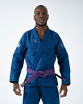 Kingz Balistico 4.0 BJJ Gi Blue 2023 version front view showing purple belt and Balistico chest embroidery