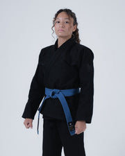 Kingz Born to Rule Women's Jiu Jitsu Gi Black - Front View Female Athlete Black Gi Blue Belt Woven Patch Logo Chest Crown Badge Durable Fabric Women's BJJ Gi Training [color:Black]
