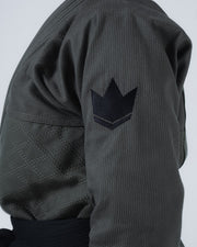 Kingz Born to Rule Women's Jiu Jitsu Gi Military Green - Close-Up Detail View Sleeve Black Crown Badge Diamond Stitch Pattern Ribbed Texture BJJ Gi [color:Military Green]