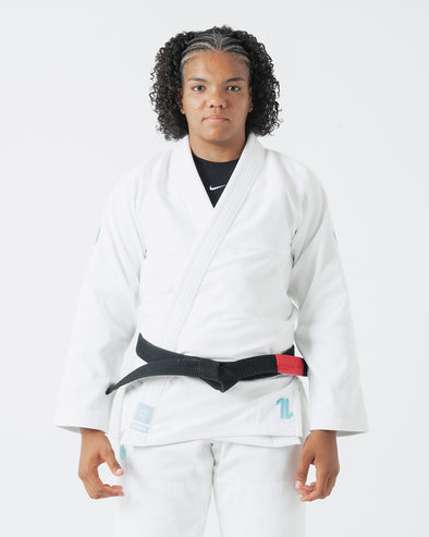 The ONE Womens Jiu Jitsu Gi - White/Sky Blue - FREE White Belt