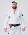 Kingz Balistico 4.0 BJJ Gi White 2023 version front view showing black belt and black crown shoulder patches