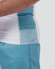 Kingz Flow Rashguard Blue/Pink - Side Detail View White and Blue Wave Pattern Side Panel Seamless Fit BJJ Rash Guard [color:Blue/Pink]
