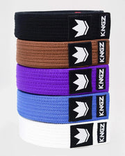 Kingz Gi Material Premium V2 Belts - All Rank Colors Stacked View - Pearl Weave BJJ Rank Belts