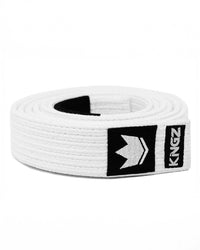 Kingz Gi Material Premium V2 Belt - White Belt Coiled View - Pearl Weave Cotton BJJ Rank Belt