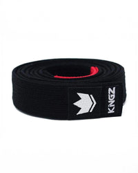 Kingz Gi Material Premium V2 Belt - Black Belt Coiled View - Pearl Weave Cotton BJJ Rank Belt