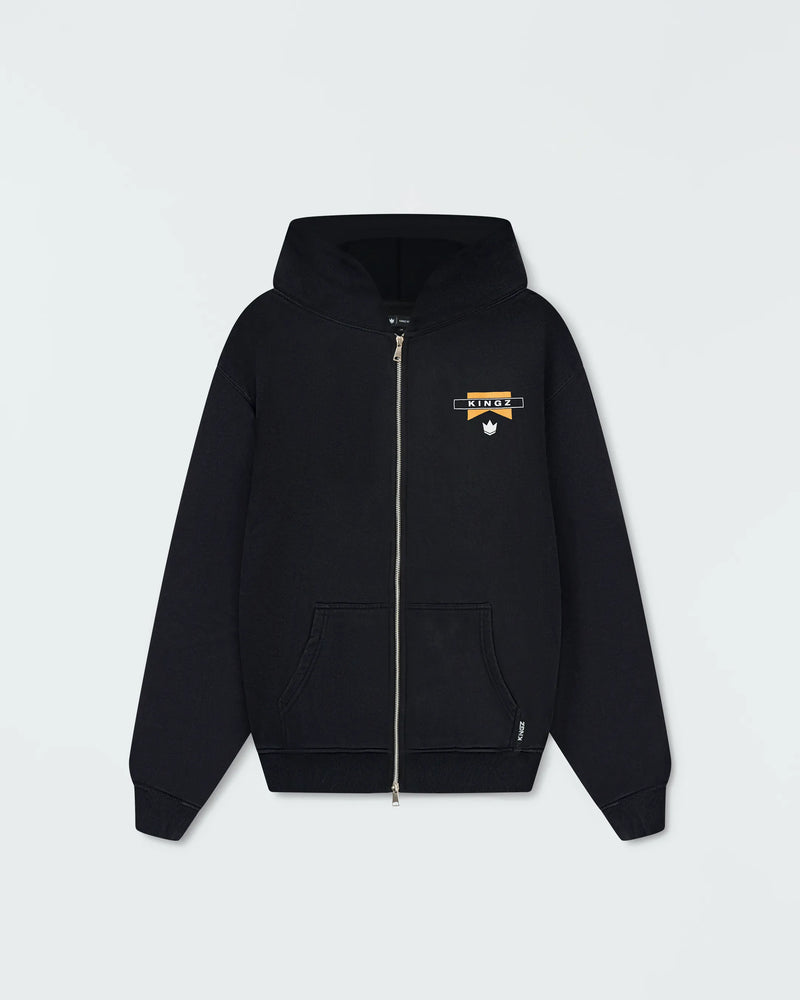 Flag Zip Up Hoodie - Black