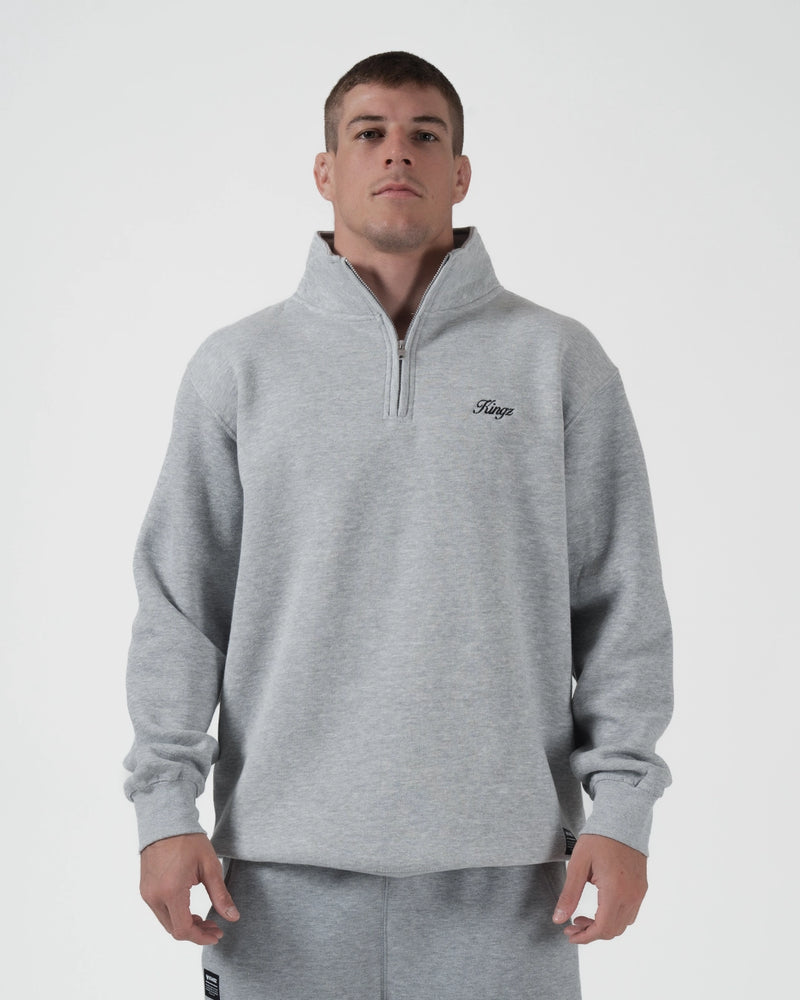 Script Quarter Zip Sweater - Light Gray