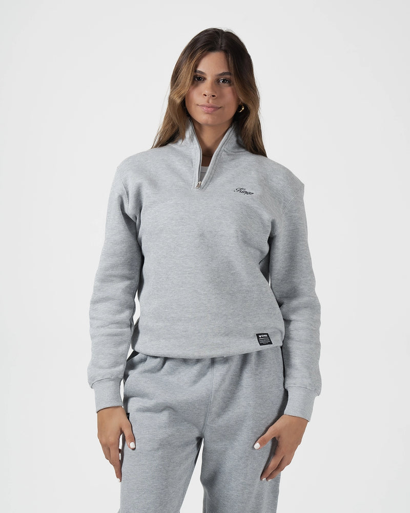Script Quarter Zip Sweater - Light Gray