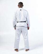 Kingz Kore V2 Jiu Jitsu Gi - White - Full Body Back View Male Athlete Black Crown Logo Upper Back Solid White Design Traditional Fit BJJ Gi Training Martial Arts [color:White]