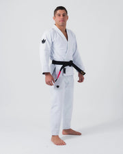 Kingz Balistico 4.0 BJJ Gi White - 3/4 Angle View Athlete Wearing Complete Gi Black Belt