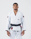 Kingz Ultralight 2.0 Jiu Jitsu Gi White - Full Body Front View Male Athlete Black Belt Red Crown Shoulder Patches ULTRALIGHT Text Chest KINGZ Logo Waist Patch Lightweight Design BJJ Gi [color:White]