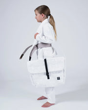 Kingz Born to Rule Youth Jiu Jitsu Gi - White - Full Body Front View Young Athlete White Gi Subtle Logo Embroidery Yellow Belt Contrast Lightweight Durable Fabric BJJ Training [color:White]