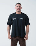 Kingz JJ Dept Tee - Front View - Jiu Jitsu Department Oval Badge Dual Chest Graphics - Black BJJ Tee
