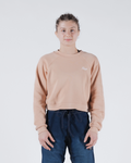 Kingz Type Women's Crop Sweater - Front Worn View - White Script Logo and Cropped Fit - Blush - Women's BJJ Crewneck