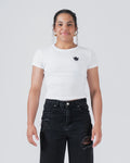 Kingz Kore Women's Baby Tee - Worn View - Crown Chest Logo Fitted Front - White Women's BJJ Tee