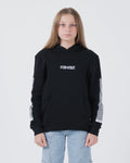 Kingz Flow Youth Hoodie - Front View - Kingz Chest Logo and Flow Sleeve Print - Black - Youth BJJ Hoodie