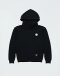 Kingz Jaws Youth Hoodie - Flat Lay Front - White Crown Chest Logo and Kangaroo Pocket - Black - Youth BJJ Hoodie