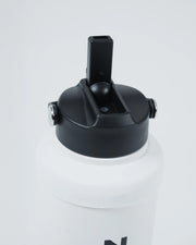 Kingz Hydrate Bottle White - Close-Up Detail View Black Lid Spout Design Embossed Text White Body Modern Minimalist Style Accessories Training MMA [color:Black]