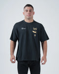 Kingz Player Special Tee - Front View - Gold Lotus Crown and Script Chest Graphics Tainan Dalpra - Black BJJ Tee