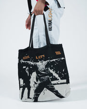 Kingz Legends Never Die Respect Women's Gi - White - Close-Up Side View ULTRALIGHT Text Black White Gi Pants Bold Graphic Tote Bag BJJ Training [color:White]
